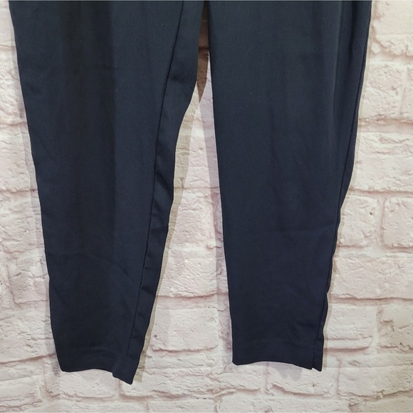 Zara Navy Blue High Rise Crepe Straight Leg Drawstring Pants - Picture 3 of 12